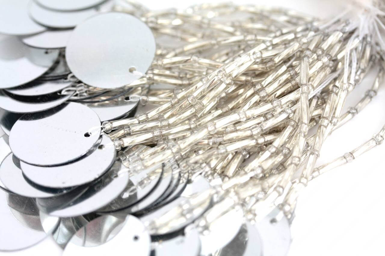 Пучки стекляруса Silver + Silver паєтка 2 см
